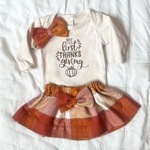 My First Thanksgiving baby girl outfit with bow.